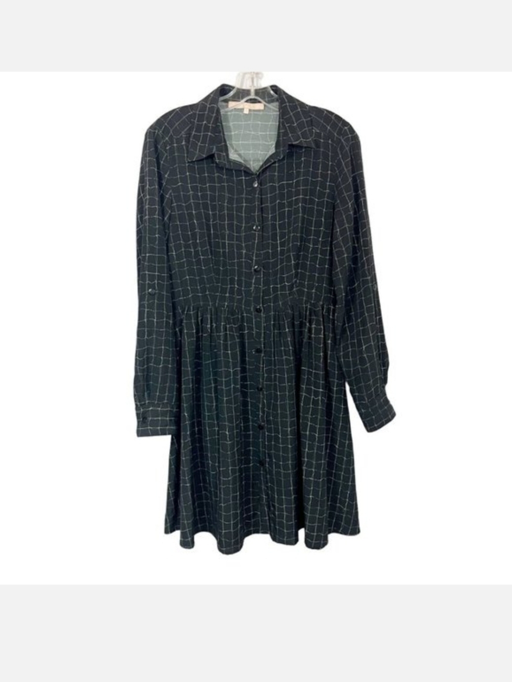 Hutch Black Windowpane Button Down Shirt Dress Size 4